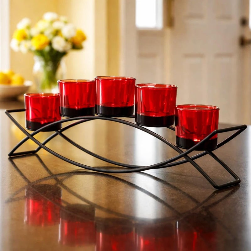 Seraphic Iron Arch Table Centerpiece Decorations Long Candle Holder for Christmas Weddings Patio Kitchen Dining Room and Coffee Tables Black Red Chunky 5 Cups
