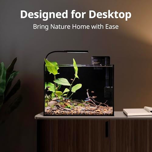 NICREW 2.5 Gallon Nano Nature Aquarium Kit, Ultra-Clear Rimless Desktop Fish Tank with Light, Filter, Gravel and Rock, Perfect for Small Fish, Shrimp, or Betta, Complete Version, Black - Image 2