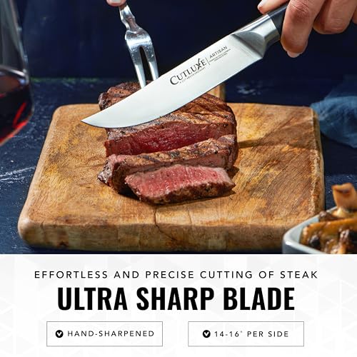 Cutluxe Steak Knives Set of 4, Straight Edge Steak Knife Set – Forged High Carbon German Steel, Full Tang, Ergonomic Handle Design – Artisan Series - Image 3