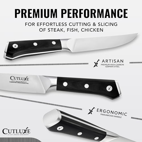 Cutluxe Steak Knives Set of 4, Straight Edge Steak Knife Set – Forged High Carbon German Steel, Full Tang, Ergonomic Handle Design – Artisan Series - Image 2