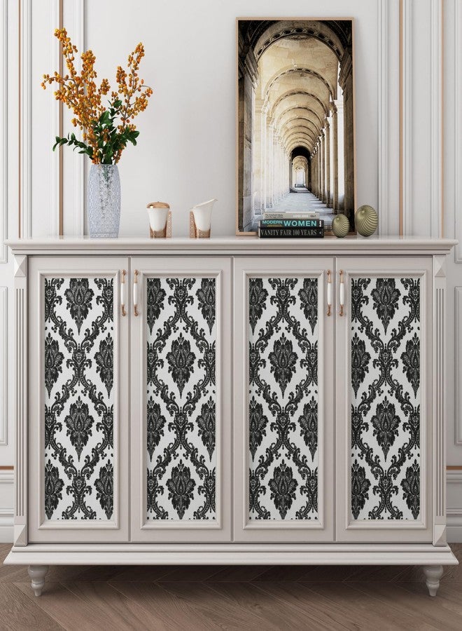 ReWallpaper ورق جدران من ReWallpaper باللونين الأبيض والأسود بتصميم دمشقي، قابل للإزالة واللصق، ورق جدران فيكتوري أسود عتيق لغرفة النوم، ورق جدران ذاتي اللصق قابل للإزالة، ورق جدران زهري داكن للخزائن والأدراج، مقاس 17.7 بوصة × 6.5 قدم - Image 3