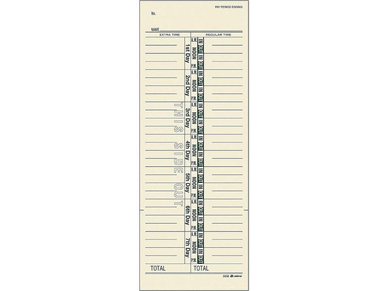 Adams Time Cards, Weekly, 1-Sided, Numbered Days, 3-3/8" x 9", Manila, Green Print, 200-Count (9656-200) - Image 1