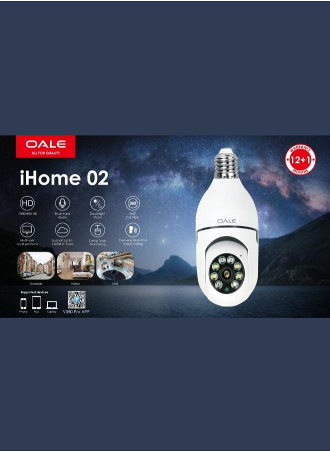 OALE - Oale Ihome 02 smart camera Light Bulb Security Camera,HD Home Wifi Security Camera, 360 Degree Pan/Tilt Surveillance Camera, Smart Motion Detection, Indoor/Outdoor Security Camera - Image 1