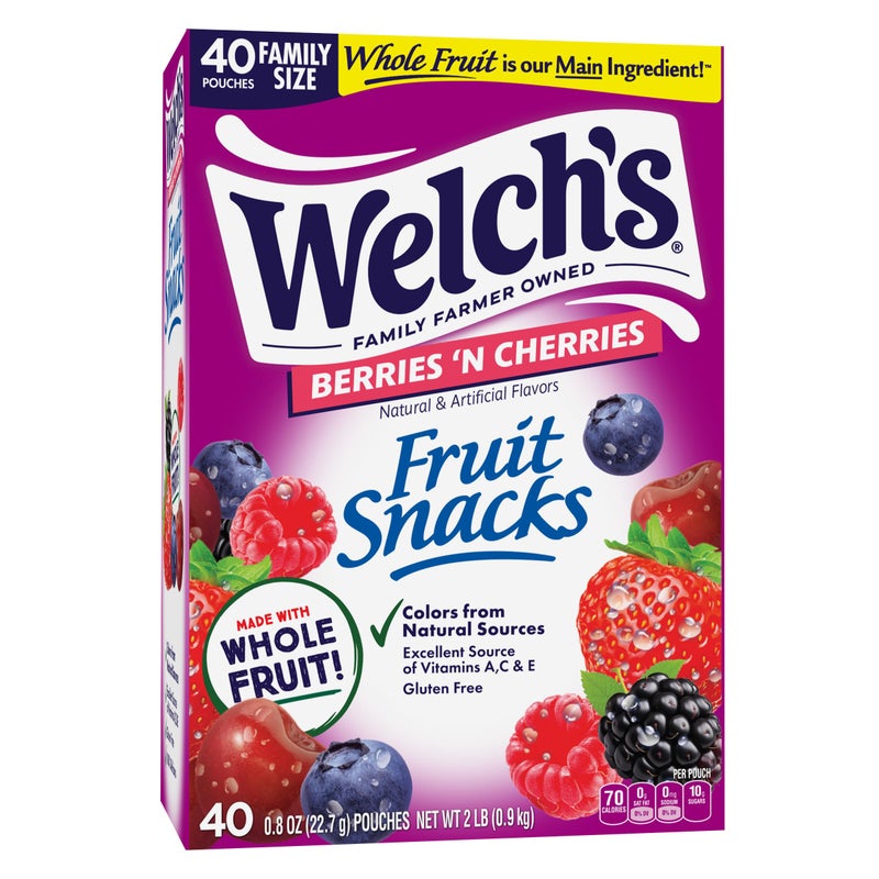 Welch's Fruit Snacks, Berries 'N Cherries Snack Box, Gluten Free, 0.8oz Snack Packs (Pack of 40) - Image 1