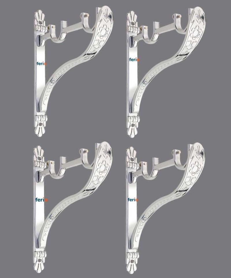 Ferio Curtain Bracket Double Rod Holder Zinc Alloy Heavy for Door and Window Support Fitting for 1 Inch Rod Pocket Size Chrome Finish for Home Décor (Pack of 4) - Image 1