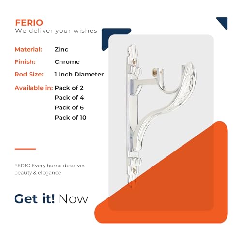 Ferio Curtain Bracket Double Rod Holder Zinc Alloy Heavy for Door and Window Support Fitting for 1 Inch Rod Pocket Size Chrome Finish for Home Décor (Pack of 4) - Image 3