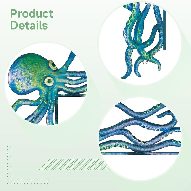 Octopus Metal Door Frame Decor 11.8 Inch Ocean Theme Painted Blue - Image 5