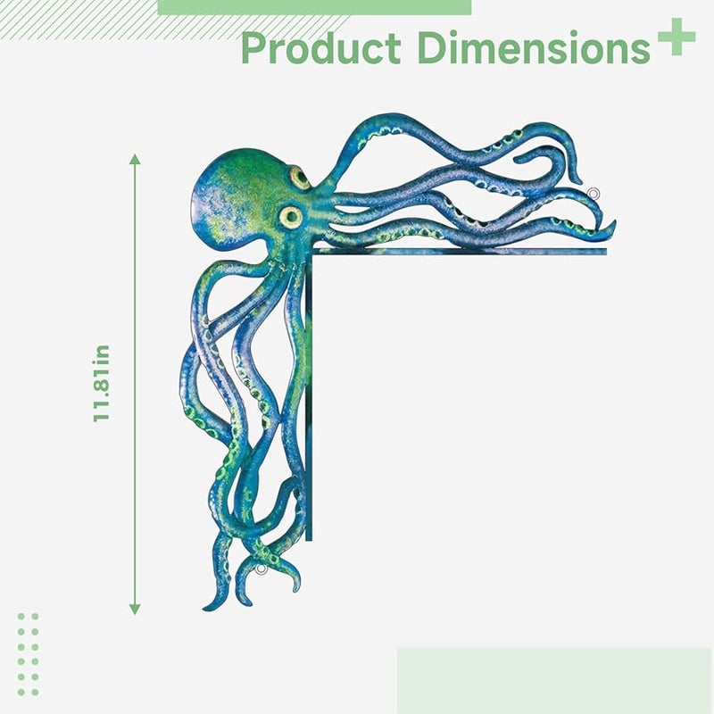 Octopus Metal Door Frame Decor 11.8 Inch Ocean Theme Painted Blue - Image 4