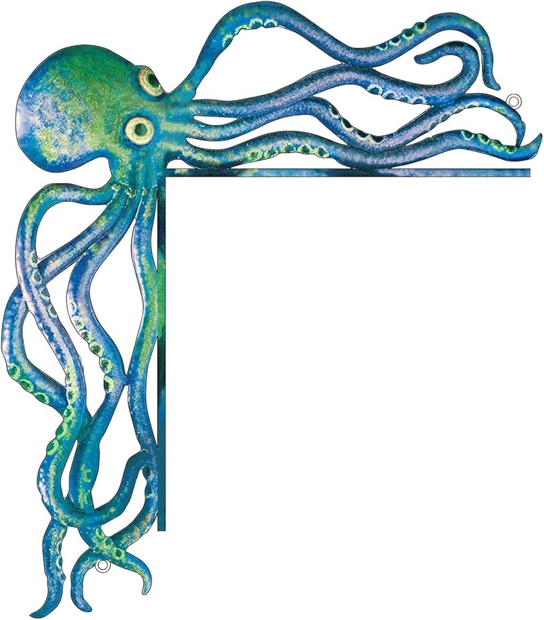 Octopus Metal Door Frame Decor 11.8 Inch Ocean Theme Painted Blue - Image 1
