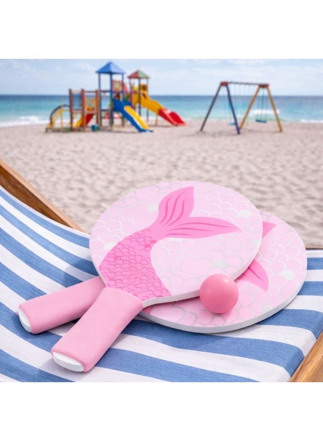 TRISHI Coconut Grove Kids Beach Paddle Set with Ball – Wooden Beach Racquet Game for Kids, Outdoor Beach Toys for Children, Summer Sand Play Sports Toy, Lightweight Travel Set (FINN SHARK) - Image 2