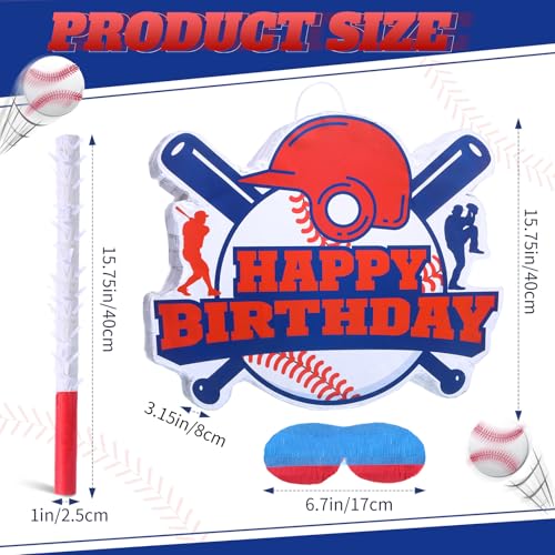 Jerify Large Baseball Piata for Kids 1575 x 1575 Inches Baseball Piata with Bat and Blindfold Sports Theme Party Decoration Supplies for Birthday Party - Image 5
