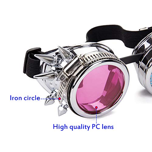 Lelinta Spiked Goggles Steampunk Welding Goth Cosplay Vintage Goggles Rustic,Copper frame + 2x Red lenses,Adjustable - Image 4