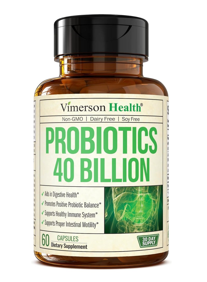 Vimerson Health Probiotics 40 Billion CFU Supplement - Helps Improve Digestive, Urinary and Immune Health. Promotes Positive Probiotic Balance and Optimal Nutrient Absorption. Supports Immune System. Gluten Free - Image 1