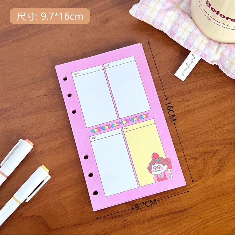 Generic Korean Style A6 Dotted Journal Refill Cartoon 6-Hole Inserts 3# Powder Girl Week Plan 50 Pages 