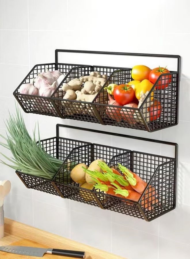 3 Grids Wall Mounted Storage Rack, Onion Ginger Garlic Storage Basket, Kitchen Vegetable Seasoning Storage Organizer, Large & Deep Sturdy Storage Rack, Suitable for Kitchen, Bathroom, Living Room (Black, 36*11*15 Cm) - Image 5