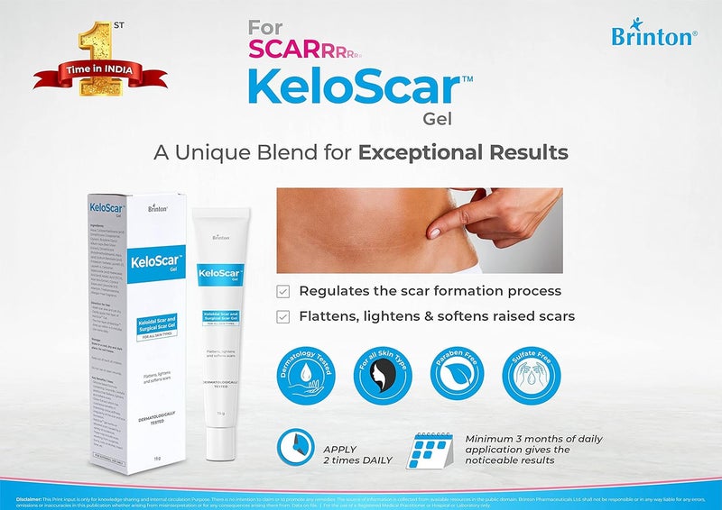 Brinton Brinton Keloscar Gel  Surgical Scar Gel for All Skin Types Stimulates Skin Regeneration 15 g x Pack of 2 - Image 3