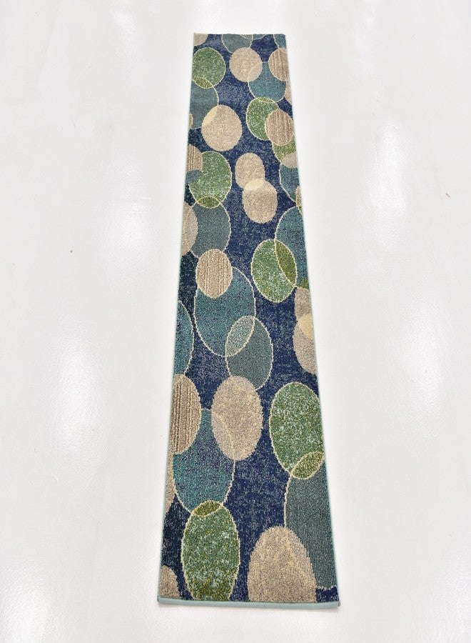 يونيك لوم سجادة منطقة عصرية من مجموعة كروماتيك من يونيك لوم، بتصميم بوكيه عصري وألوان تجريدية نابضة بالحياة، تناسب أي ديكور منزلي، مقاس 6 أقدام و2 بوصة × 6 أقدام و7 بوصات، لون أزرق داكن/بيج - Image 3