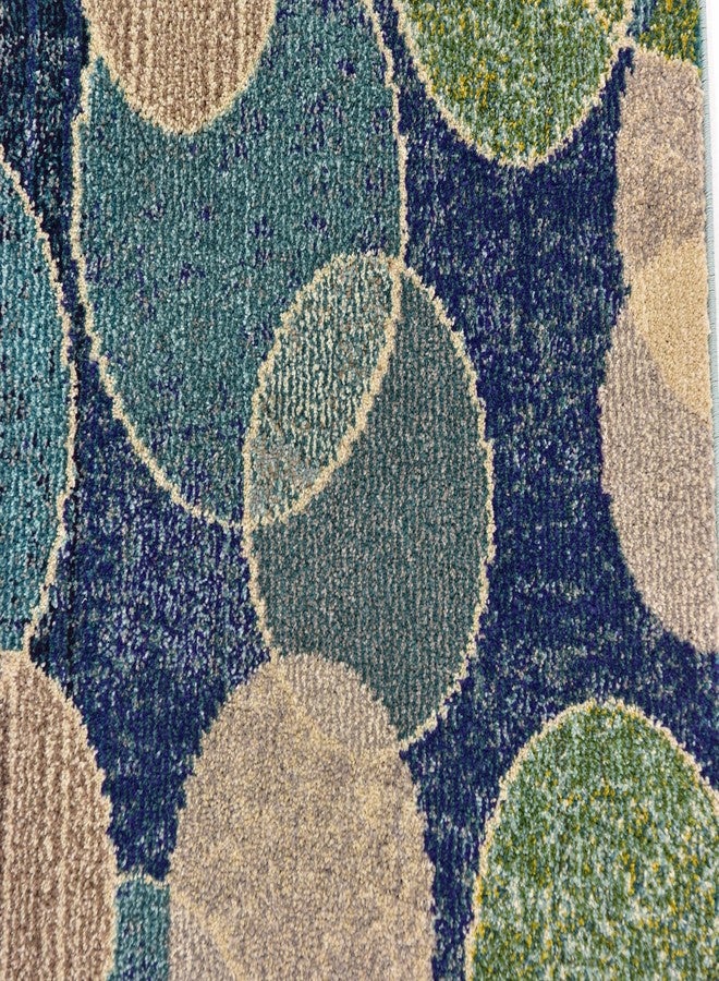 يونيك لوم سجادة منطقة عصرية من مجموعة كروماتيك من يونيك لوم، بتصميم بوكيه عصري وألوان تجريدية نابضة بالحياة، تناسب أي ديكور منزلي، مقاس 6 أقدام و2 بوصة × 6 أقدام و7 بوصات، لون أزرق داكن/بيج - Image 4