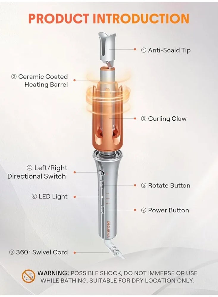 جهاز تجعيد الشعر الأوتوماتيكي، مكواة تجعيد سيراميك سريعة التسخين مزودة بخاصية مقاومة التشابك، وإيقاف تلق - Image 4
