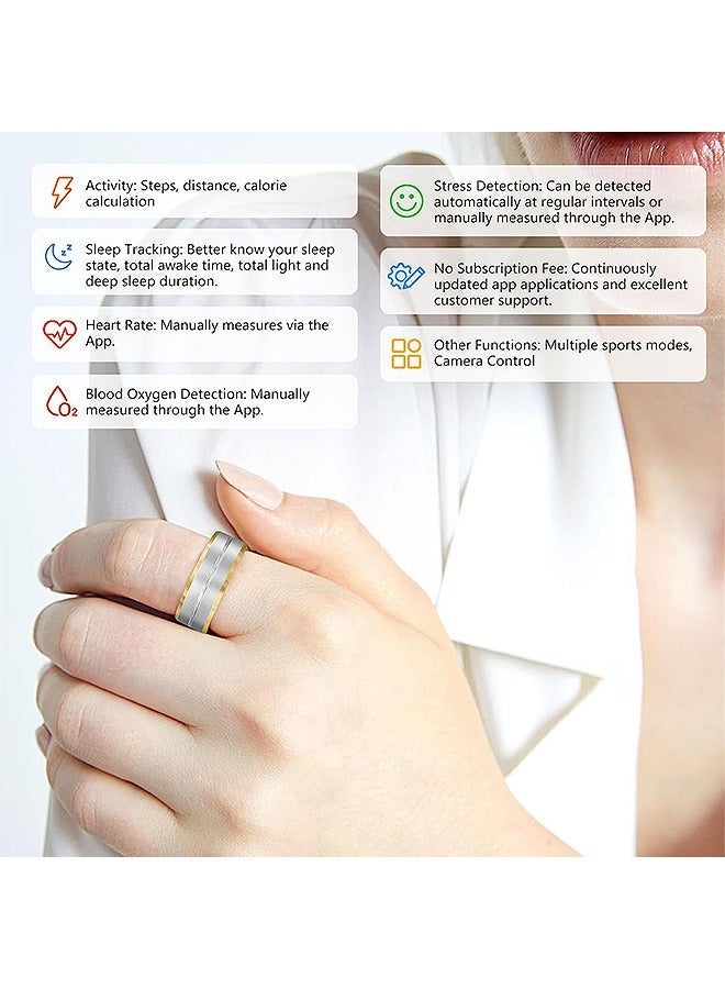 OLO Fitness Tracker Smart Ring for Men Women, Step Counter Heart Rate Oxygen Sleep Tracker Health Ring, Waterproof Long Battery Life Smart Rings Compatible with iOS & Android (Silver + Side Gold, 20.7mm) - Image 2
