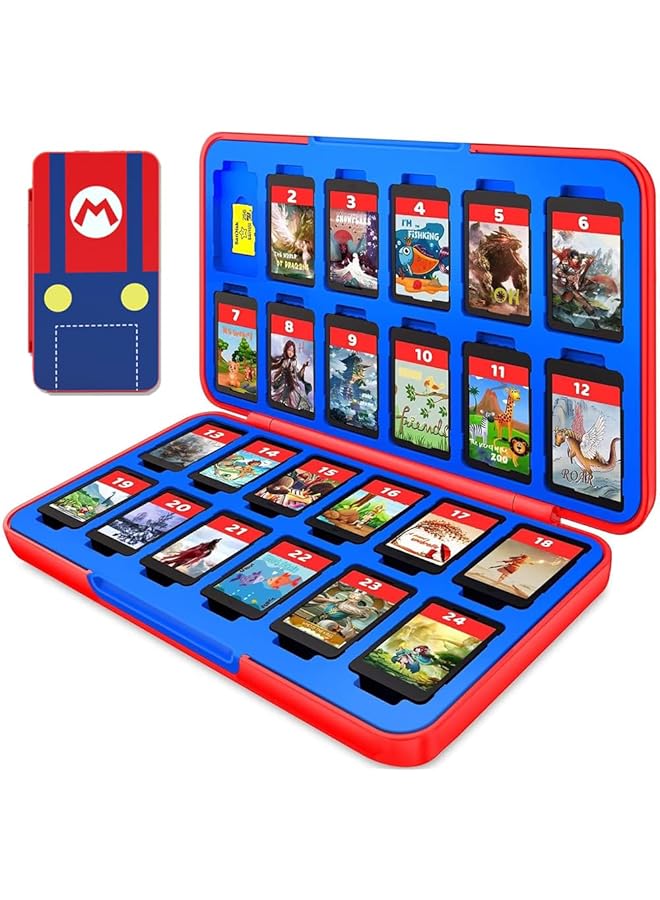 كيلا حامل ألعاب Switch لبطاقة ألعاب Nintendo Switch/Oled/Lite حامل ألعاب Switch مع 24 فتحة ألعاب و24 فتحة بطاقة Micro SD (أحمر وأزرق) - Image 1