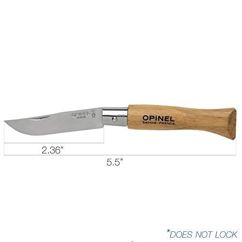 Opinel Stainless Steel INOX Folding Knife, Beechwood Handles, Smaller Sizes No.02 to No.05, Made in France (No.05) - Image 3