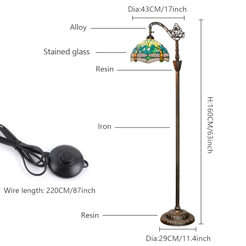 Blivuself Tiffany Floor Lamp Green Dragonfly Stained Glass Lamp Adjustable Gooseneck Standing Reading Light 63 inches Tall Standing Lamp for Living Room Bedroom and Office - Image 5