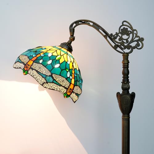 Blivuself Tiffany Floor Lamp Green Dragonfly Stained Glass Lamp Adjustable Gooseneck Standing Reading Light 63 inches Tall Standing Lamp for Living Room Bedroom and Office - Image 1