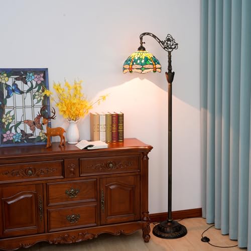 Blivuself Tiffany Floor Lamp Green Dragonfly Stained Glass Lamp Adjustable Gooseneck Standing Reading Light 63 inches Tall Standing Lamp for Living Room Bedroom and Office - Image 3