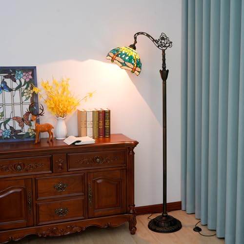 Blivuself Tiffany Floor Lamp Green Dragonfly Stained Glass Lamp Adjustable Gooseneck Standing Reading Light 63 inches Tall Standing Lamp for Living Room Bedroom and Office - Image 2