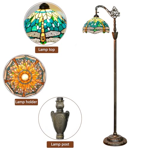 Blivuself Tiffany Floor Lamp Green Dragonfly Stained Glass Lamp Adjustable Gooseneck Standing Reading Light 63 inches Tall Standing Lamp for Living Room Bedroom and Office - Image 4