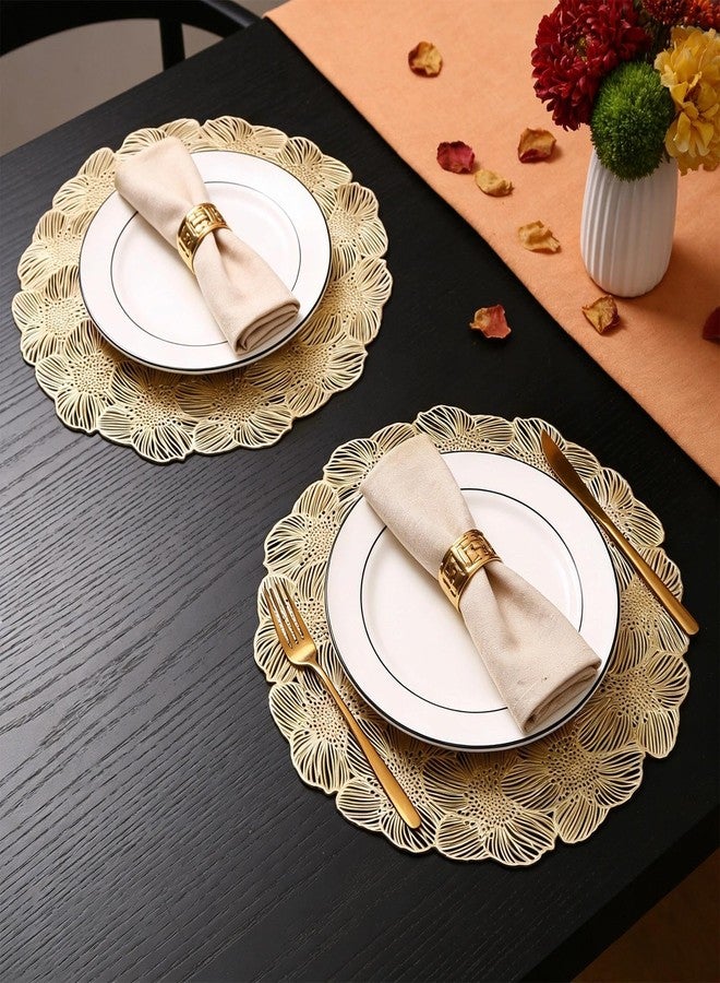 Quantum Love Gold Round Placemats Set of 6 Flower Metallic Circle Vinyl Place Mats 15 Inch Wipeable Hollow Out Table Mat for Anniversary Wedding Events Kitchen - Image 5