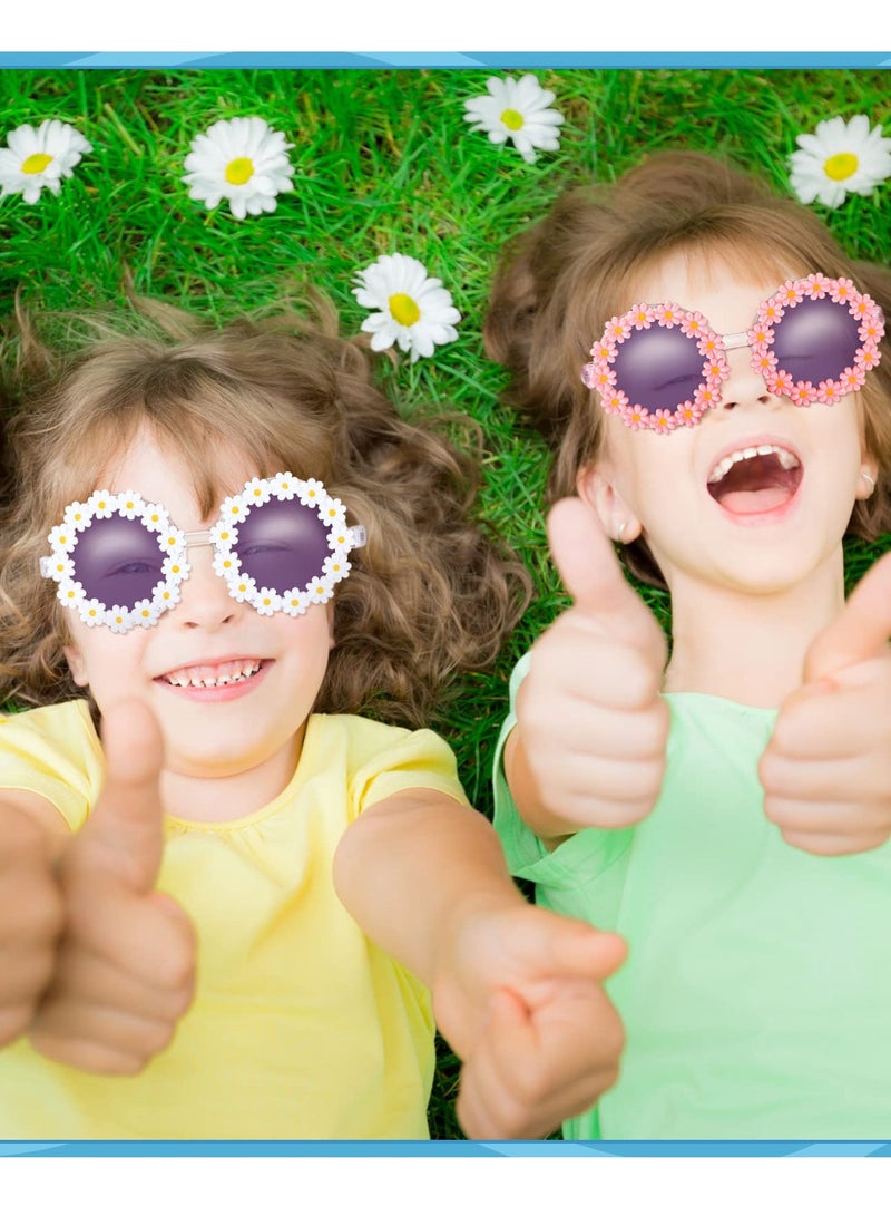 SOLARAE Daisy Sunglasses Round Retro Sunflower Sunglasses Disco Funny Sunglasses for Girl Flower Shape Festival Sunglasses for Boys and Girls 6 Pairs - Image 4