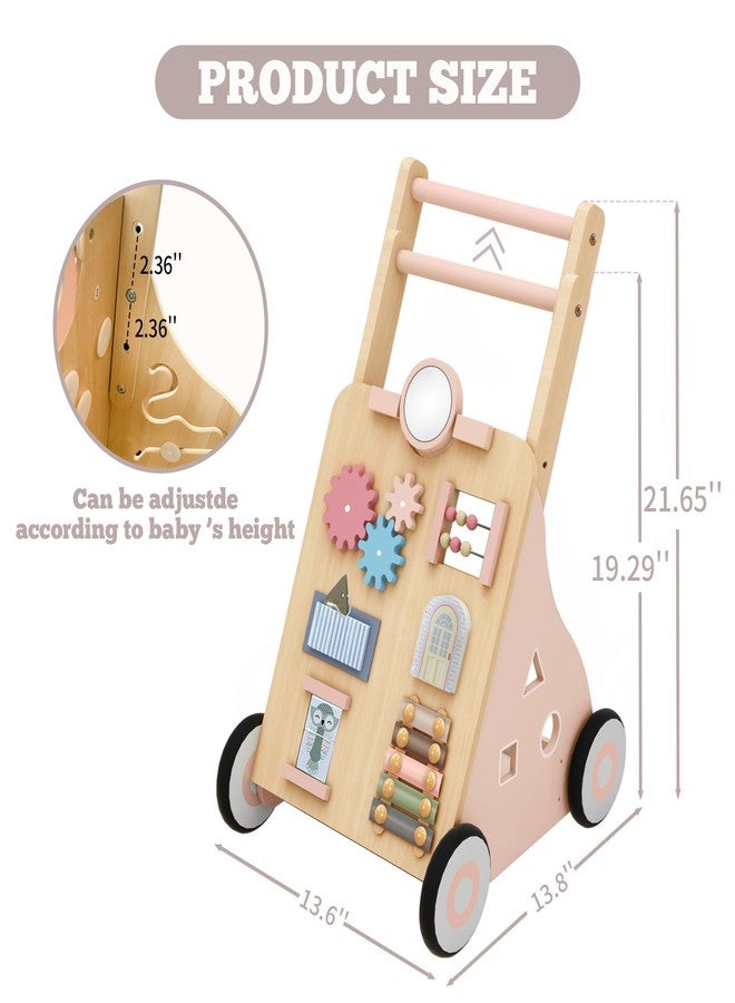 Tltaroni Wooden Baby Walker, Baby Push Walker with Wheels Multiple Learning Activity Center Baby Walker Adjustable Height and Speed for Girls Ages 9+ Months, Pink - Image 2