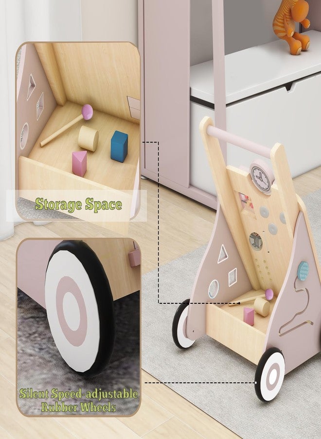 Tltaroni Wooden Baby Walker, Baby Push Walker with Wheels Multiple Learning Activity Center Baby Walker Adjustable Height and Speed for Girls Ages 9+ Months, Pink - Image 5