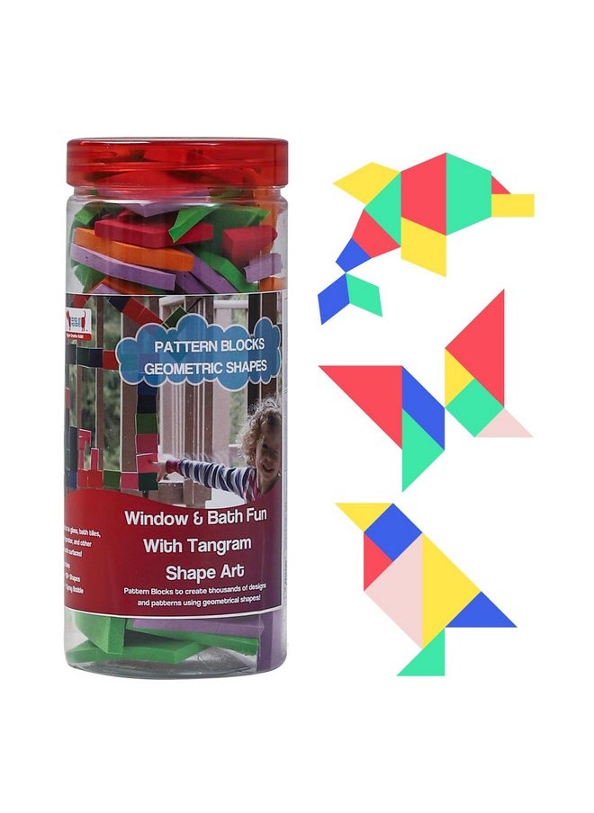 Cocomoco Pattern Blocks Geometric Shapes Puzzles For Toddlers 3 Years Old, Learn Geometry And Art, Educational Toy For 3-5, 6-7 Years, 100+ Pieces