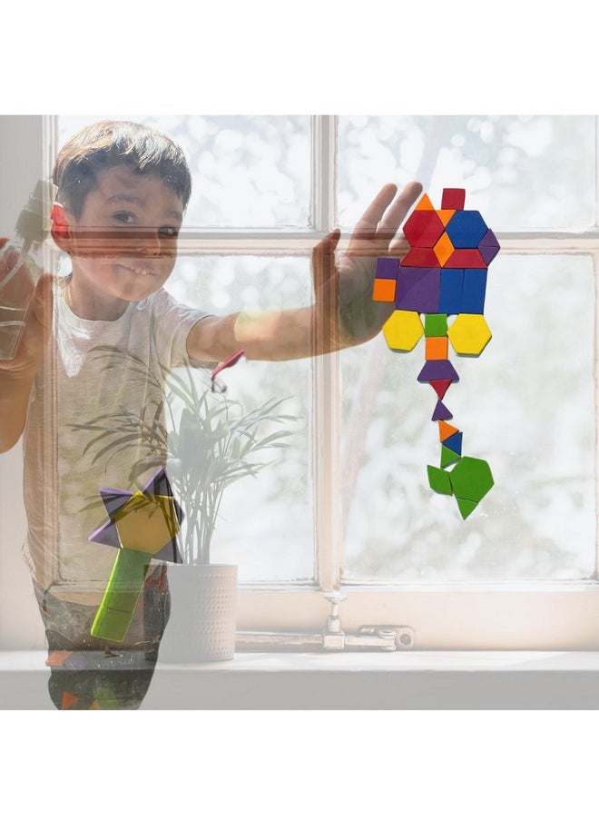 Cocomoco Pattern Blocks Geometric Shapes Puzzles For Toddlers 3 Years Old, Learn Geometry And Art, Educational Toy For 3-5, 6-7 Years, 100+ Pieces