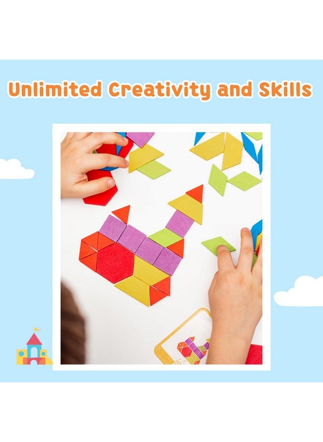 Cocomoco Pattern Blocks Geometric Shapes Puzzles For Toddlers 3 Years Old, Learn Geometry And Art, Educational Toy For 3-5, 6-7 Years, 100+ Pieces