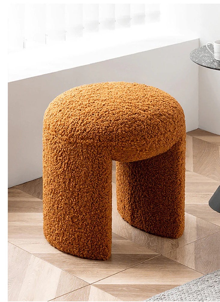 Nice Home Minimalist Nordic Orange Wool Stool | Soft Upholstery & Wooden Frame | Ideal for Living Room or Dressing Area  - Image 1