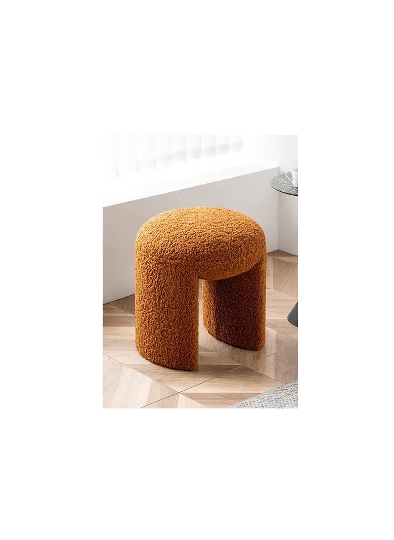 Nice Home Minimalist Nordic Orange Wool Stool | Soft Upholstery & Wooden Frame | Ideal for Living Room or Dressing Area  - Image 2