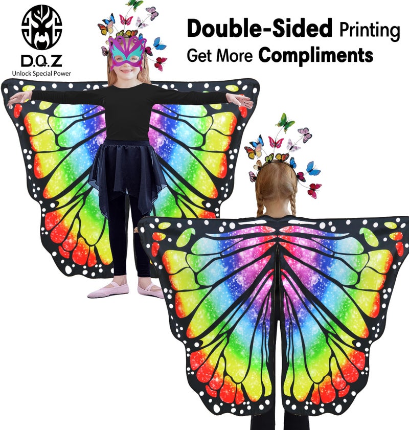D.Q.Z Double-Sided Fairy Butterfly-Wings Costume for Girls Kids Dress-Up Halloween Costumes Mask Headband as Gifts (Rainbow) - Image 2