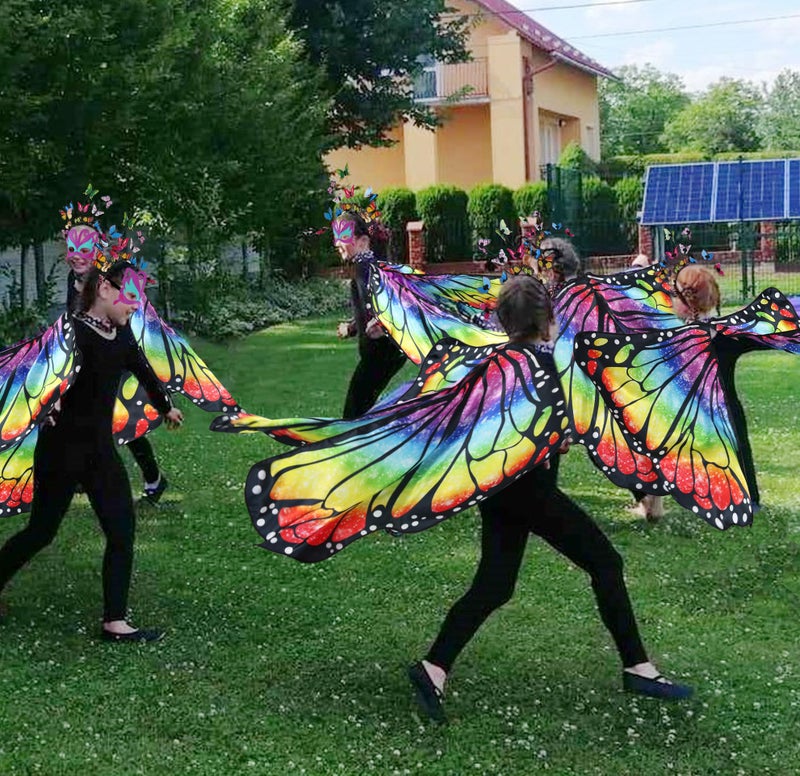 D.Q.Z Double-Sided Fairy Butterfly-Wings Costume for Girls Kids Dress-Up Halloween Costumes Mask Headband as Gifts (Rainbow) - Image 3