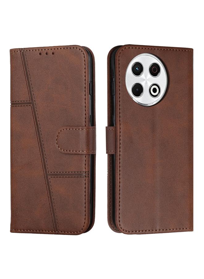 جراب هاتف من الجلد الصناعي بخياطة على شكل عجل لهاتف Tecno Spark 30 Pro (بني)