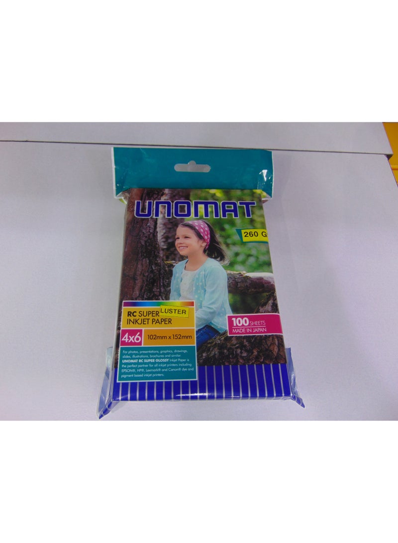 Generic UNOMAT Premium RC Super Luster Inkjet Photo Paper – 4x6 Inches – 260 GSM – 100 Sheets – Made in Japan  - Image 2