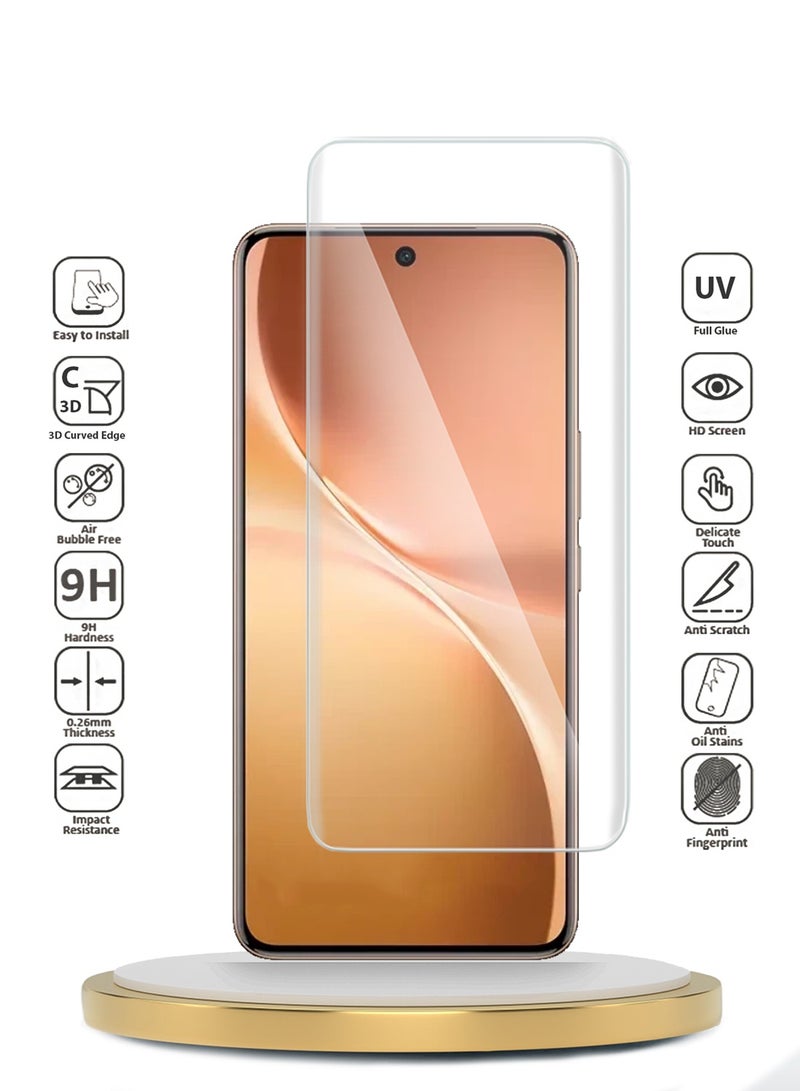 Wtech vivo V60 5G 2025 Premium Curved Edges UV Full Glue Full Cover Tempered Glass Screen Protector (MSGUCN) - Clear - Image 2