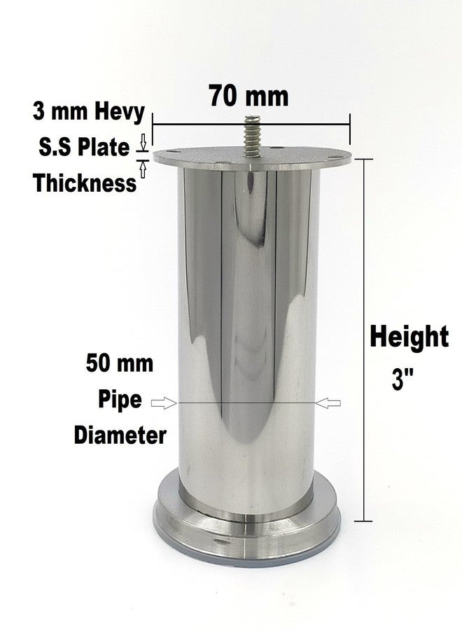 VMD, S.S 3" X 50 mm X 2 mm HEVY Plate Silver Finish Round Model Furniture Sofa, Bed, cabinat Legs - (Pack of 4) - Image 2