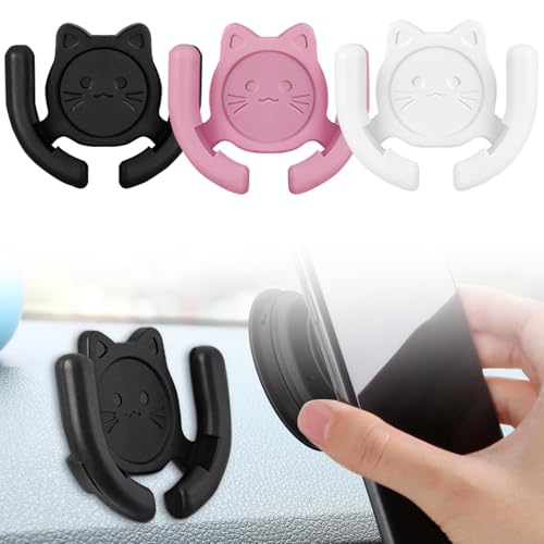 HOMEFOX Multi-Surface Holder Car Mount 3 Pack Compatible for Popsocket Holder Grips Hand-Free Device Support Home Office Desk Wall Mount Cute Cat Strong Adhesive Sticky Gel Pad (Black White Pink) - Image 1
