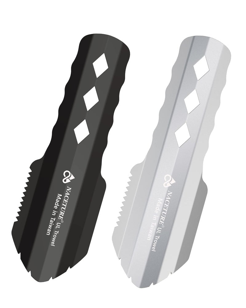 NACETURE Ultralight Backpacking Trowel Aluminum Shovel Small Potty Multitool with Longer Handle Design Essential for Hiking Camping and Survival Bags SilverBlack - Image 2