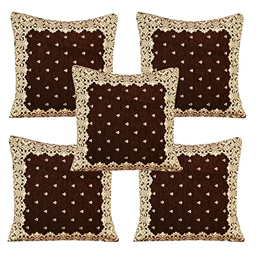 jayvaam Premium 5 Seater Printed Sofa Cover Set with Cushion Cover 3, 2 Seater 10 Piece Sofa Back Slip Panels, Covers, Protector for Single Seater, 30 x 30 x 5 cm, Coffee,Chenille - Image 3