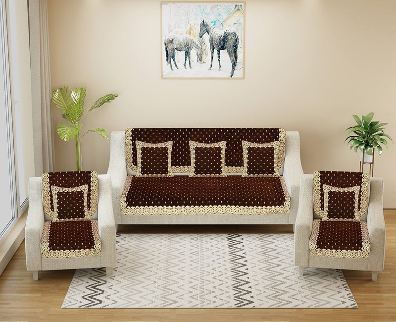 jayvaam Premium 5 Seater Printed Sofa Cover Set with Cushion Cover 3, 2 Seater 10 Piece Sofa Back Slip Panels, Covers, Protector for Single Seater, 30 x 30 x 5 cm, Coffee,Chenille - Image 5